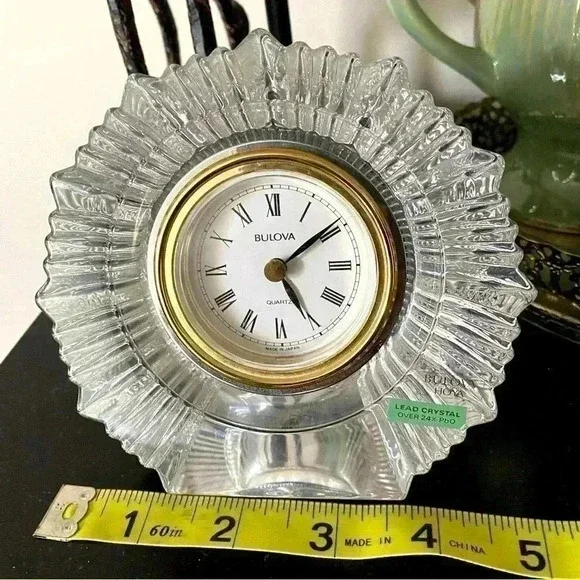 Bulova Hoya Crystal Clock Vintage Quartz Desk Clock 5x2.5 inches Heavy >24%PbO - Picture 3 of 10